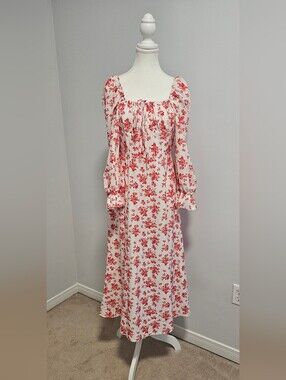 SHEIN White Maxi Dress with Red Floral Print